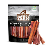 Natural Farm Power Bully Sticks 15-pack packaging for convenient, long-lasting chews.