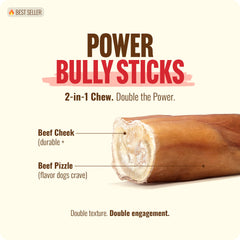 Natural Farm Power Bully Sticks dual-texture chew with beef cheek wrapped in pizzle