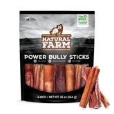 Natural Farm Power Bully Sticks packaging displaying premium beef ingredients