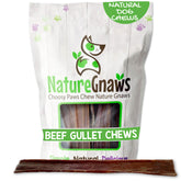 Nature Gnaws Beef Gullet Chews packaging for large dogs, savory rawhide-free appeal.