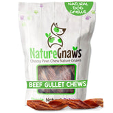 Nature Gnaws Beef Gullet Springs packaging highlights a rawhide free dog chew
