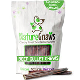 Nature Gnaws Beef Gullet Sticks packaging highlights a rawhide-free chew for teething puppies.