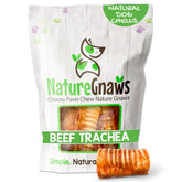 Nature Gnaws beef trachea chews 3-inch packaging close-up for long-lasting chewing.