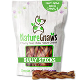 Nature Gnaws Braided Bully Sticks packaging highlights long-lasting, single-ingredient chews for busy dogs.