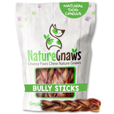 Nature Gnaws braided bully sticks pack for dogs with long-lasting, savory chews.