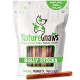 Nature Gnaws bully sticks 5-6 inch pack, durable chew for large dogs.