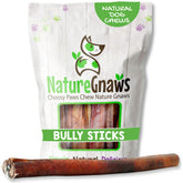 Nature Gnaws extra-large bully stick 11-12 inches for aggressive chewers, long-lasting entertainment.
