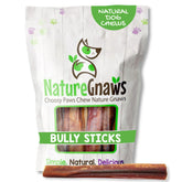 Nature Gnaws extra-large bully sticks 5-6 inch, long-lasting chew for powerful chewers.