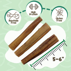 Nature Gnaws extra-large bully sticks 5-6 inch, rawhide-free option for teething and boredom relief.