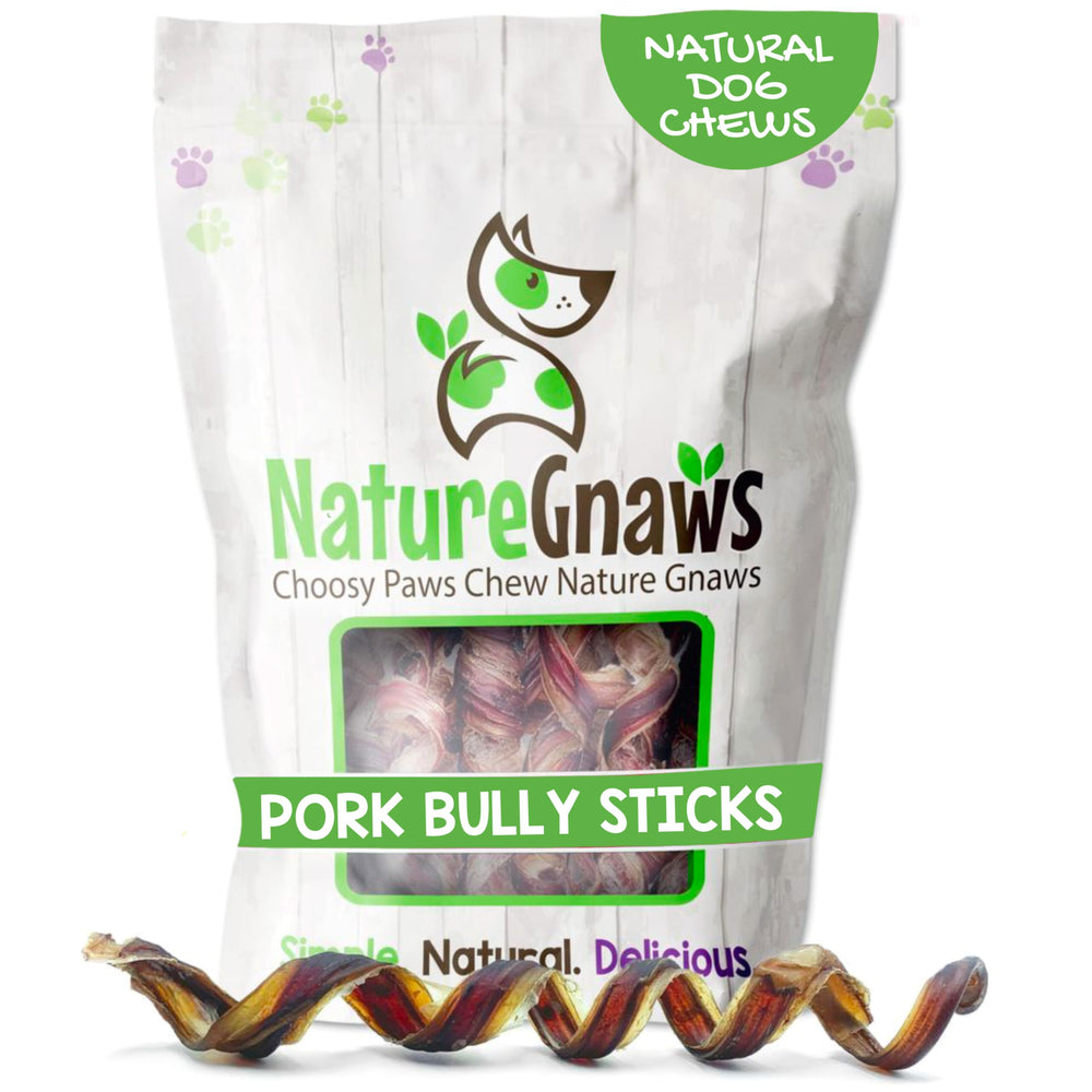Nature Gnaws Pork Bully Sticks packaging shows a 12-count box for daily rewards