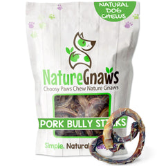 Nature Gnaws Pork Bully Sticks Pretzels 15-count pack for dogs - long-lasting chew reward