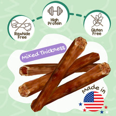 Beef pizzle bully sticks highlight rawhide-free, grain-free chew.
