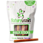 Nature Gnaws Small Bully Sticks packaging shows a grain-free chew option for dogs.