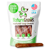 Nature Gnaws steer sticks pack offers long-lasting entertainment for aggressive chewers.
