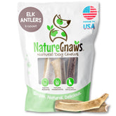 Nature Gnaws elk antlers for dogs, split and whole pieces, ideal for teething and long-lasting chews.