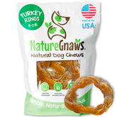 Nature Gnaws USA Turkey Tendon Rings packaging showing premium grain-free dog chews.