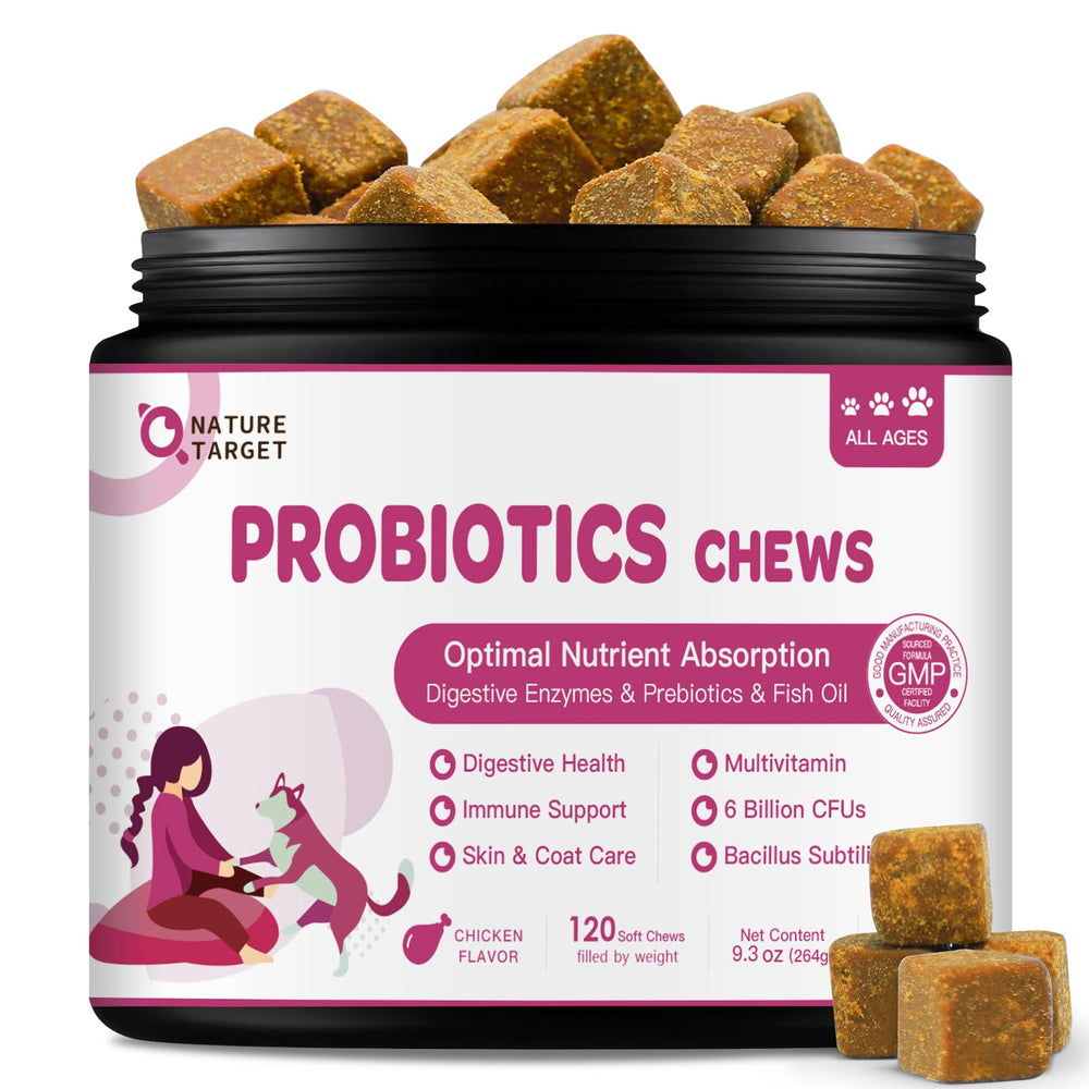 NATURE TARGET Probiotics for Dogs soft chews in bottle enhance gut balance