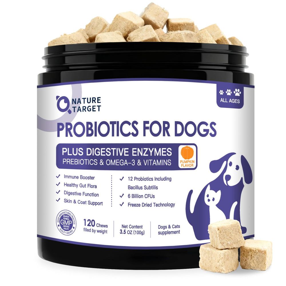 Nature Target Probiotics for Dogs with 6-billion CFU in compact bites for balanced gut health
