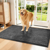 Naturei chenille absorbent front door mat traps moisture and dirt for cleaner entryways.
