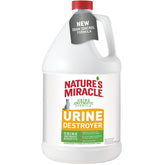 Nature's Miracle Urine Destroyer pour bottle shown for targeted carpet stain treatment.