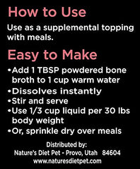 Nature's Diet collagen chia seeds mix highlights coat vitality.