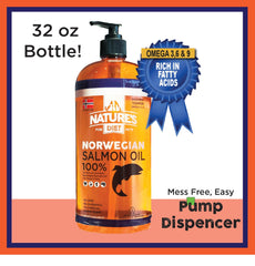 Nature's Diet Salmon Oil supports healthy skin and coat.