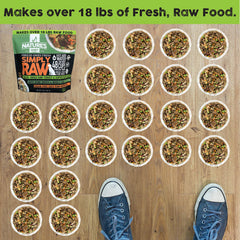 Whole egg, vegetables and superfoods visible in Nature's Diet Simply Raw.