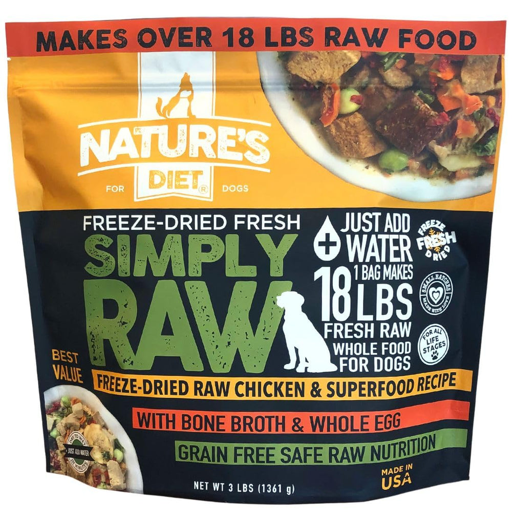 Nature's Diet Simply Raw chicken bag — convenient raw nutrition ready to rehydrate.