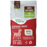 Nature's Logic Beef Meal Feast bag front showing high-protein nutrition for all life stages