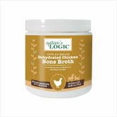 Nature's Logic dehydrated chicken bone broth powder packaging, gluten-free topper for meals.
