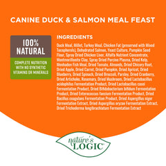 Nature's Logic duck and salmon meal feast kibble close-up reveals grain-free formula
