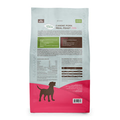 NATURE'S LOGIC Pork Meal Feast packaging close-up highlighting all-natural ingredients.