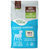 Nature's Logic Sardine Meal Feast dry dog food bowl highlights high-protein nourishment for active dogs