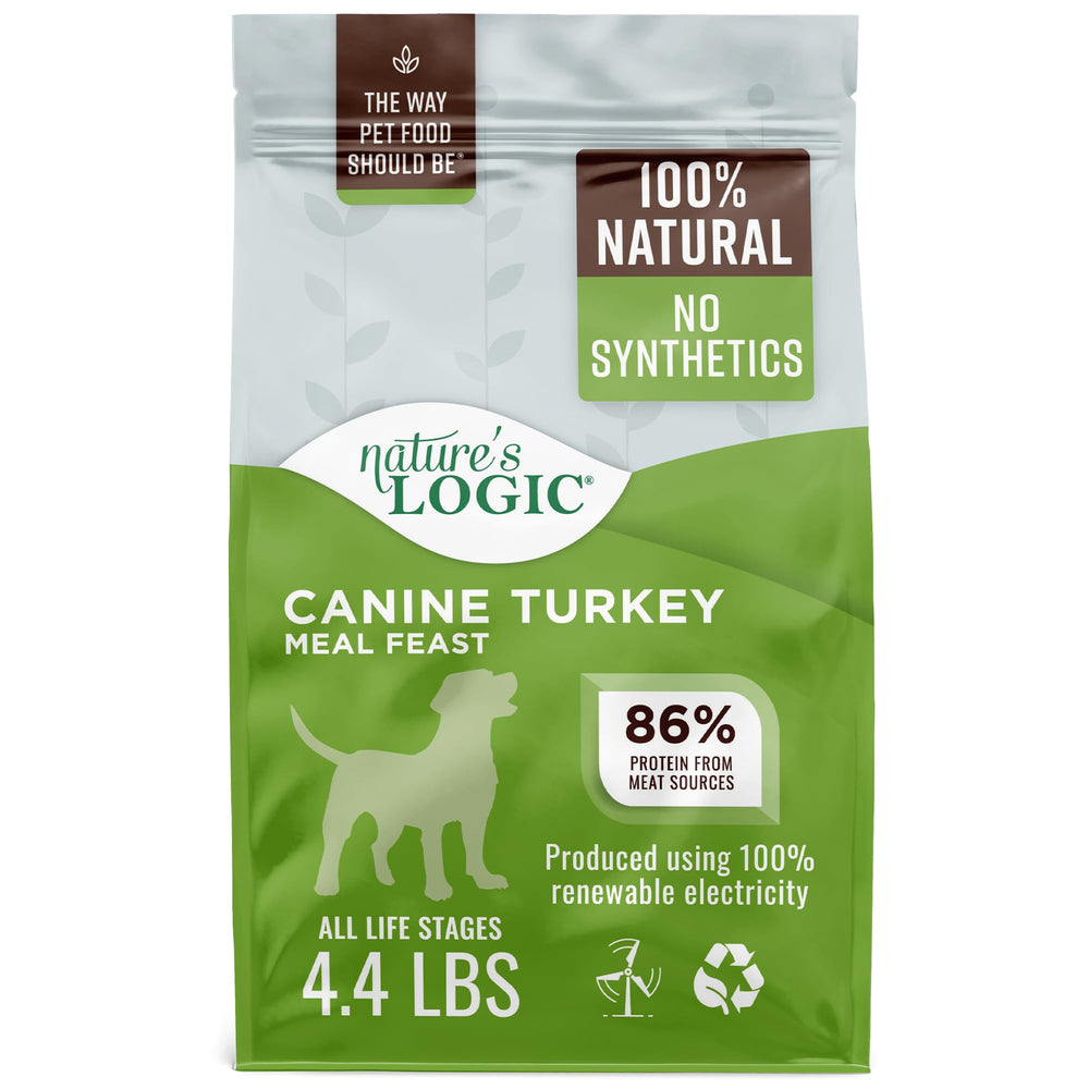 Nature's Logic Turkey Meal Feast kibble in a bowl, supporting dogs of all life stages