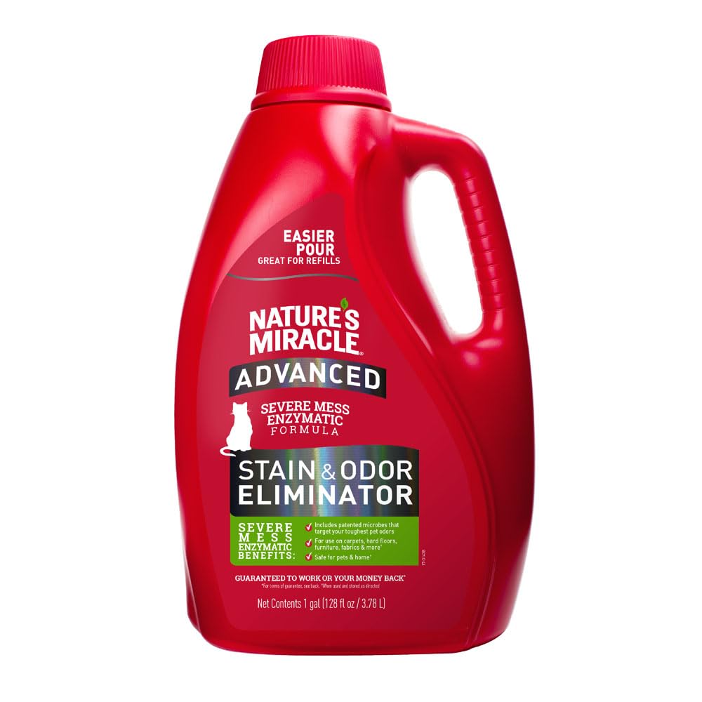 Nature's Miracle Advanced Stain & Odor Eliminator bottle pour action for tough messes
