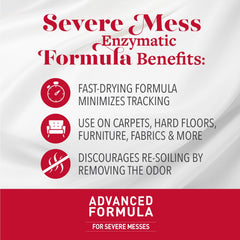 Nature’s Miracle Advanced Stain & Odor Eliminator label closeup reveals enzymatic formula for bio-based messes.