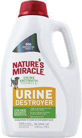Nature's Miracle dog urine destroyer bottle front highlights trusted stain and odor control.