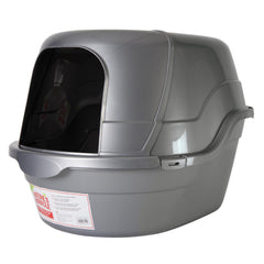 Nature’s Miracle hooded litter box front view with convenient front-entry access for cats.