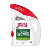 Nature's Miracle Outdoor Stain & Odor Remover bottle ready for outdoor mess cleanup.