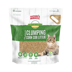 Nature's Miracle Premium Clumping Corn Cob Litter packaging with resealable zipper for easy refills.