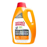 Nature's Miracle Set-In Stain Destroyer pour bottle demonstrates easy application for tough dog stains.