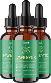 Nature’s NutriWave Pawbiotix bottle pour showing easy daily dosing for dogs