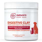 Nature's Pure Edge clay powder bottle pour supports gentle digestive balance for dogs and cats.