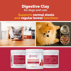 Nature's Pure Edge clay powder texture in bowl indicates easy mixing for meals and gut comfort.