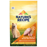 Nature's Recipe chicken-barley-brown-rice kibble in a 24 lb bag for adult dogs