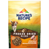 Nature's Recipe freeze-dried chicken bag closeup highlights real chicken flavor for active dogs.
