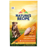 Nature's Recipe grain free chicken dog food bag front label suitable for adult dogs.