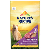 Nature's Recipe Lamb-Barley-Brown Rice dry dog food bag showcases balanced nutrition for adult dogs