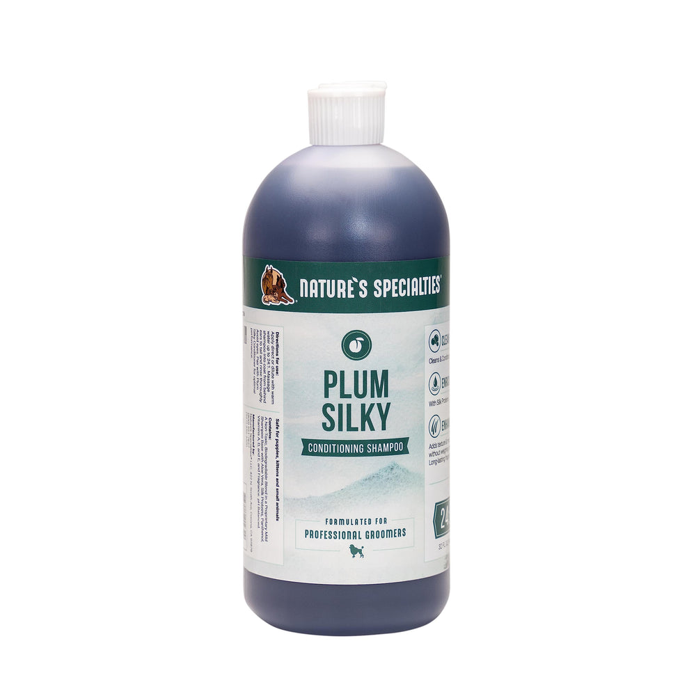 Nature's Specialties Plum Silky bottle pour showing easy dilution for large baths