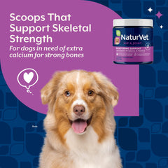 NaturVet calcium-phosphorus food-mix demonstrates simple daily kibble integration.